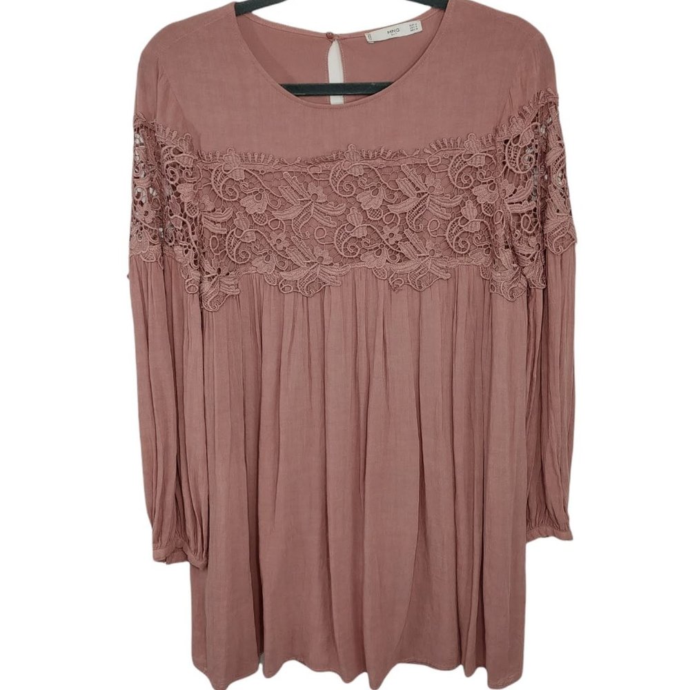 MNG Suit Mango Balloon Sleeve Lace Front Dress Women's Size 6